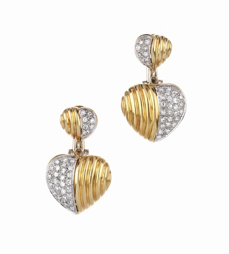 Orecchini Pendenti in Oro Giallo e Bianco con Diamanti