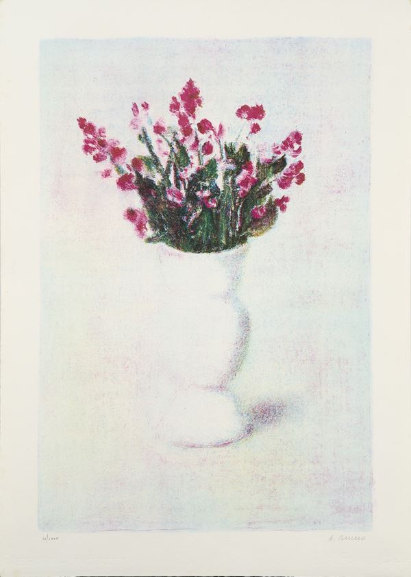 Antonio Bueno : Vaso di fiori  - Litografia a colori, es. III/LXXV - Asta Parade I - Arte Contemporanea - Casa d'aste Farsettiarte