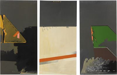 Paesaggio artificiale, olio su tela, trittico