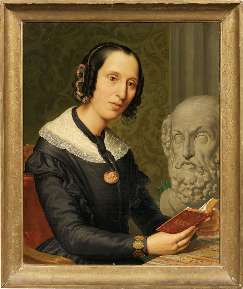 Ritratto di Luigia Codemo con l'Odissea in mano di fronte al busto di Omero