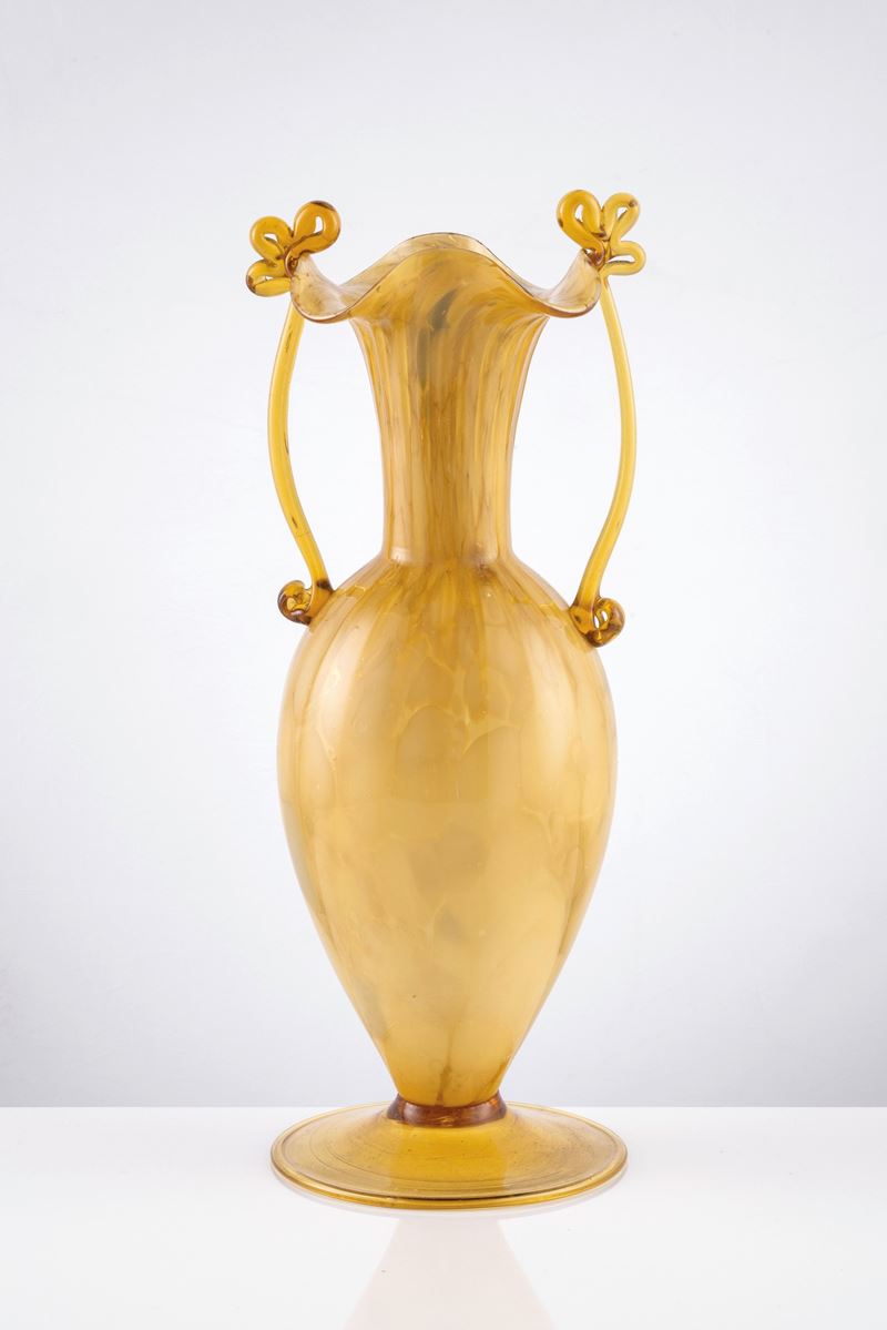 Vaso Ad Anfora in Vetro Soffiato Ambra Chiaro