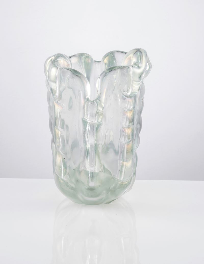 Vaso in Vetro Soffiato Verde Chiaro Opalescente