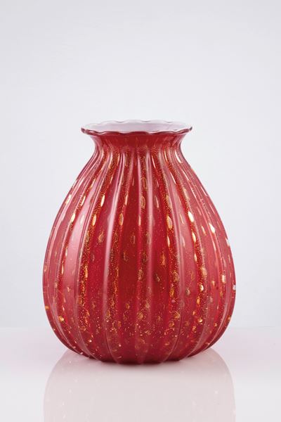 Vaso Murano in Vetro Doppio Soffiato Rosso