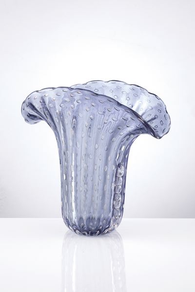 Vaso Murano a Ventaglio in Vetro Azzurro