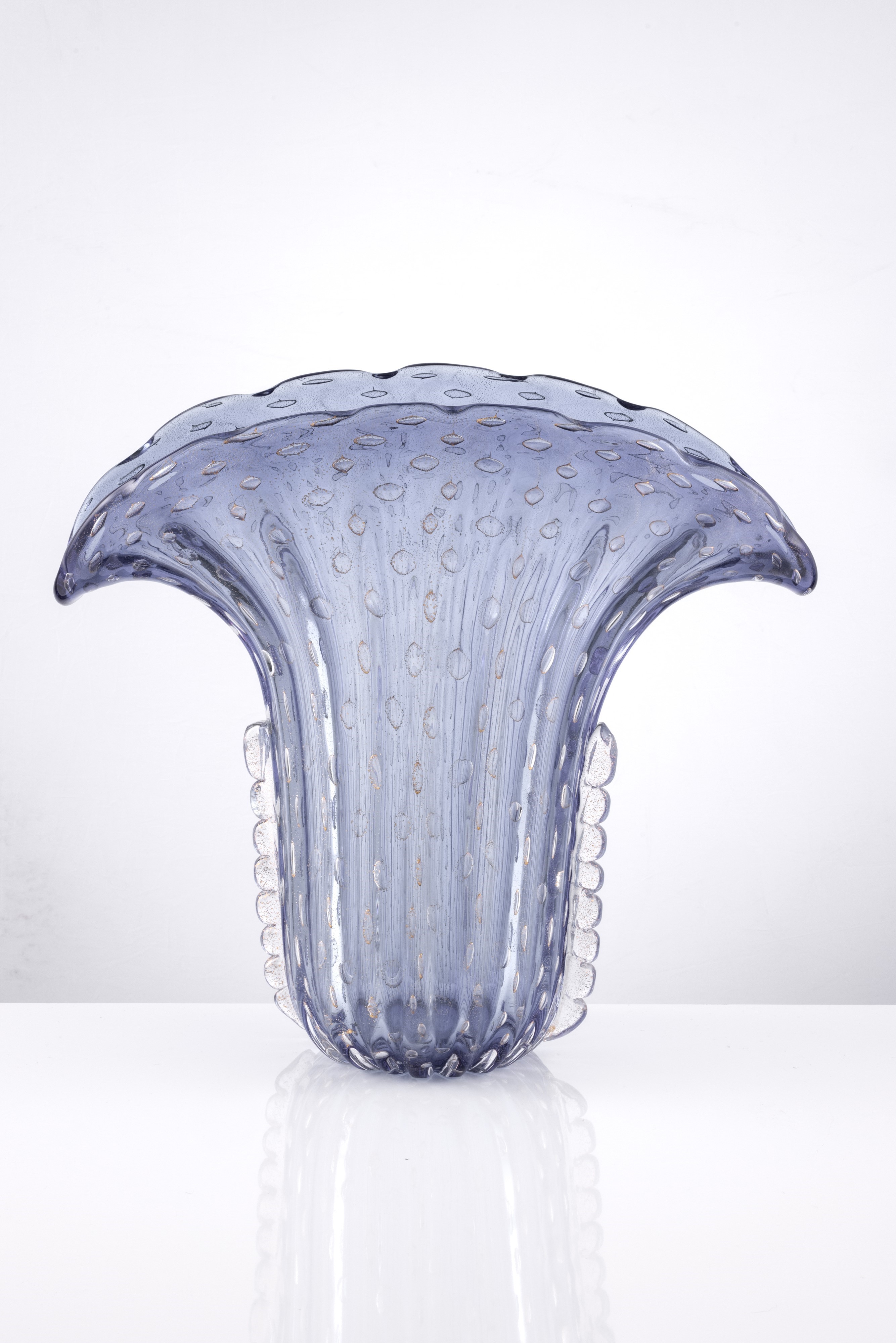 Vaso Murano a Ventaglio in Vetro Azzurro