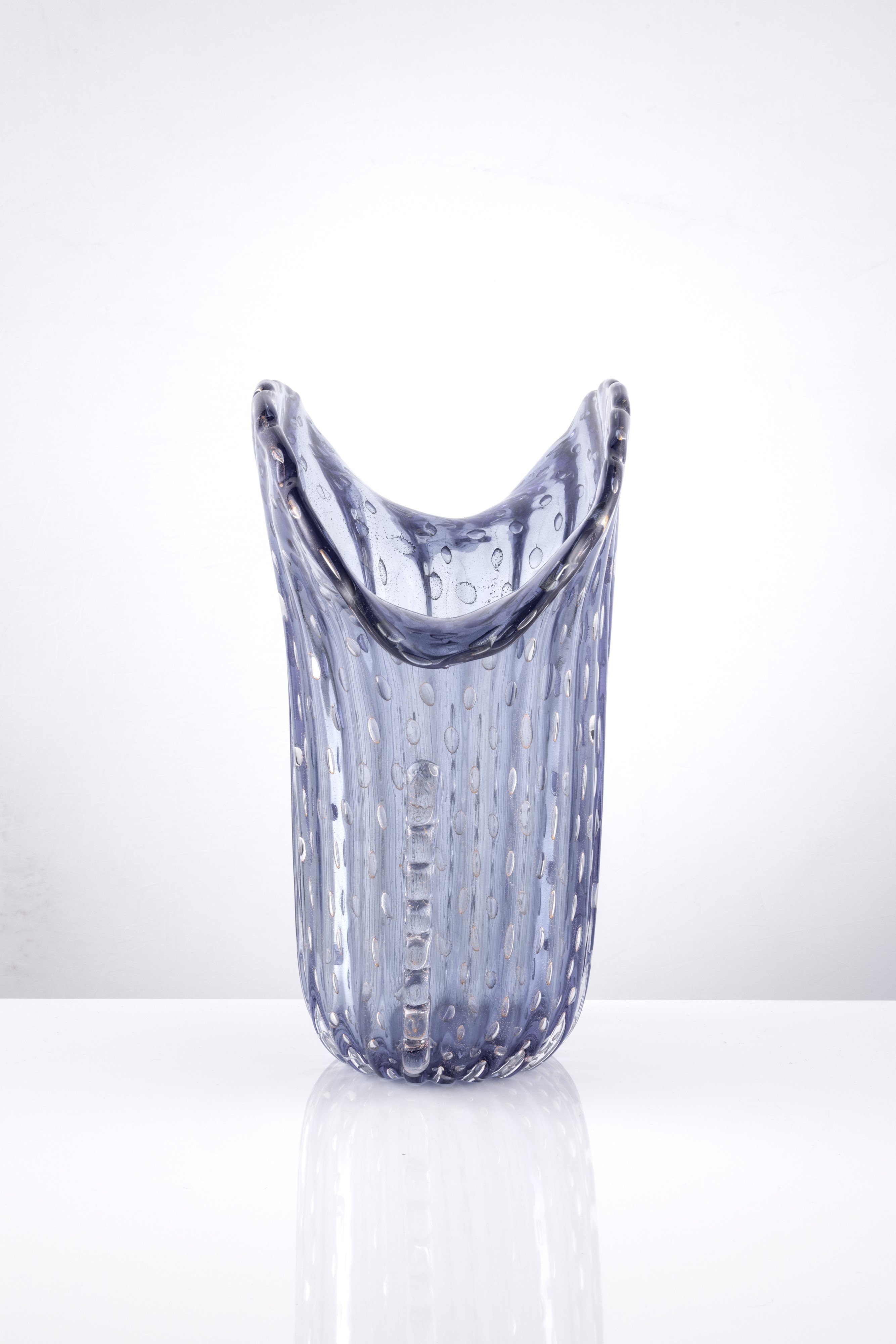 Vaso Murano a Ventaglio in Vetro Azzurro