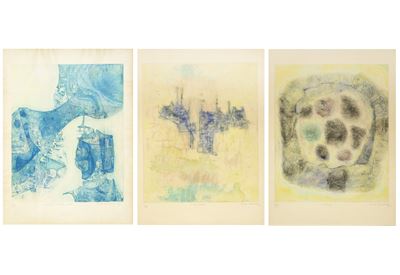 Tre grafiche: 'Temps qui passe', 'Le ciel d'aurore' e 'Le village'