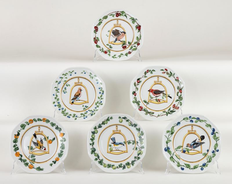 Limoges-Hermès "L'Etrier Perchoir" sei piatti in porcellana