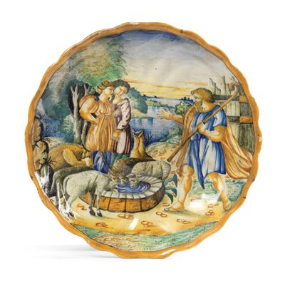 Alzata Umbonata Istoriata in Maiolica Policroma