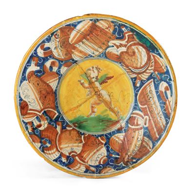 Piatto in Maiolica Policroma Ocra Gialla, Ocra Rossa e Verde Rame