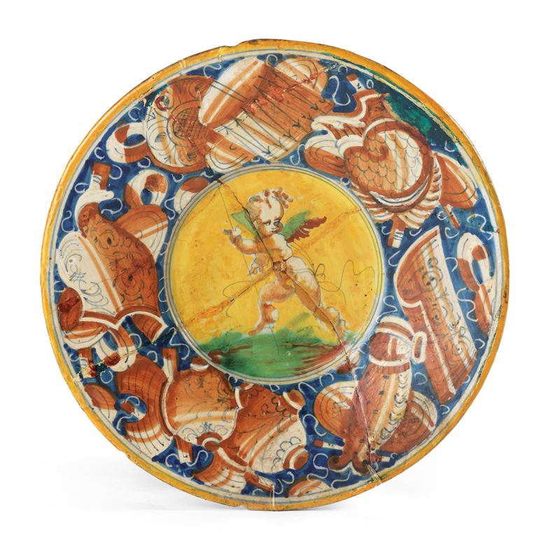 Piatto in Maiolica Policroma Ocra Gialla, Ocra Rossa e Verde Rame