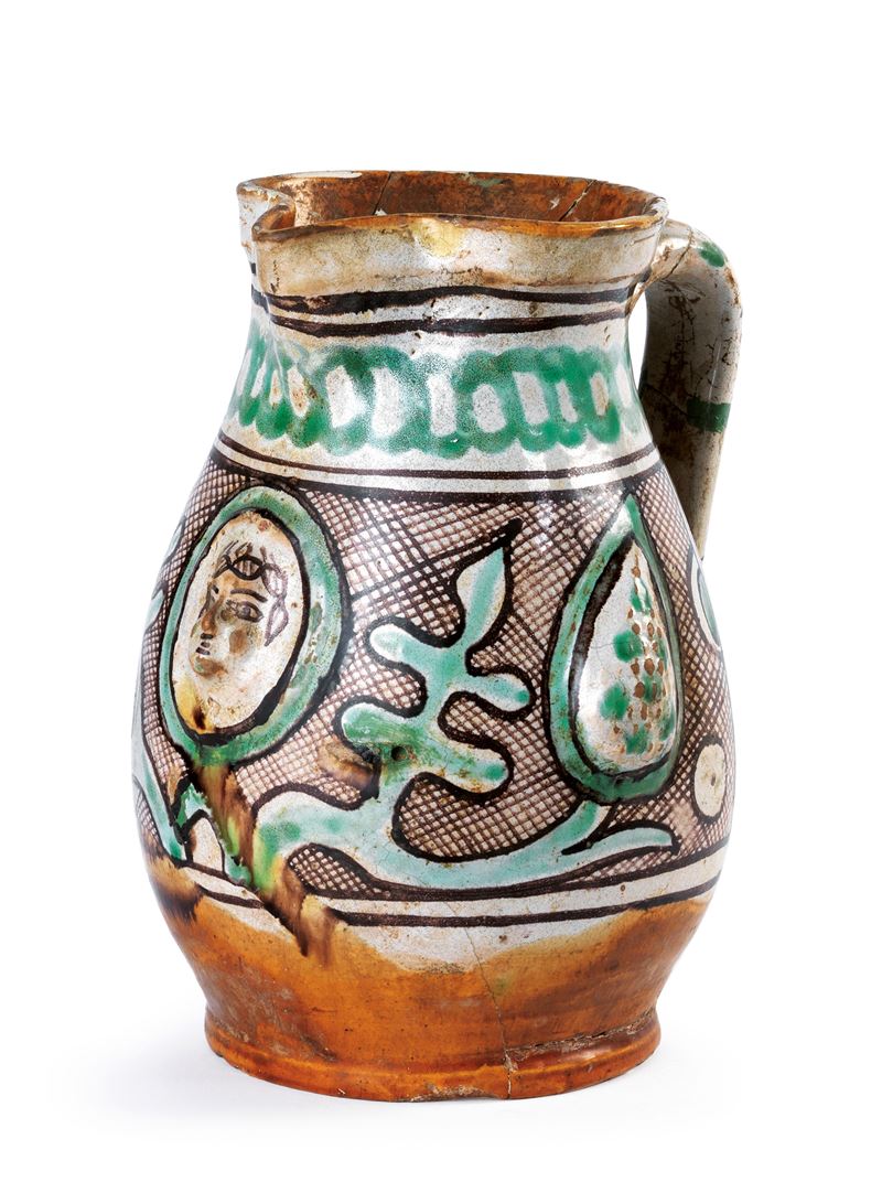 Boccale in Maiolica Policroma Verde Rame e Manganese