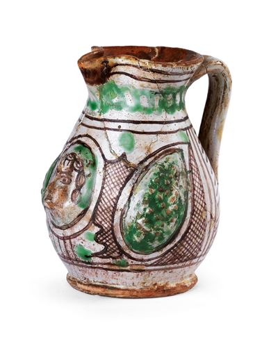 Piccola Brocca in Maiolica Policroma Verde Rame e Manganese