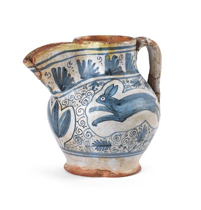 Brocca in Maiolica Policroma Bianco e Blu