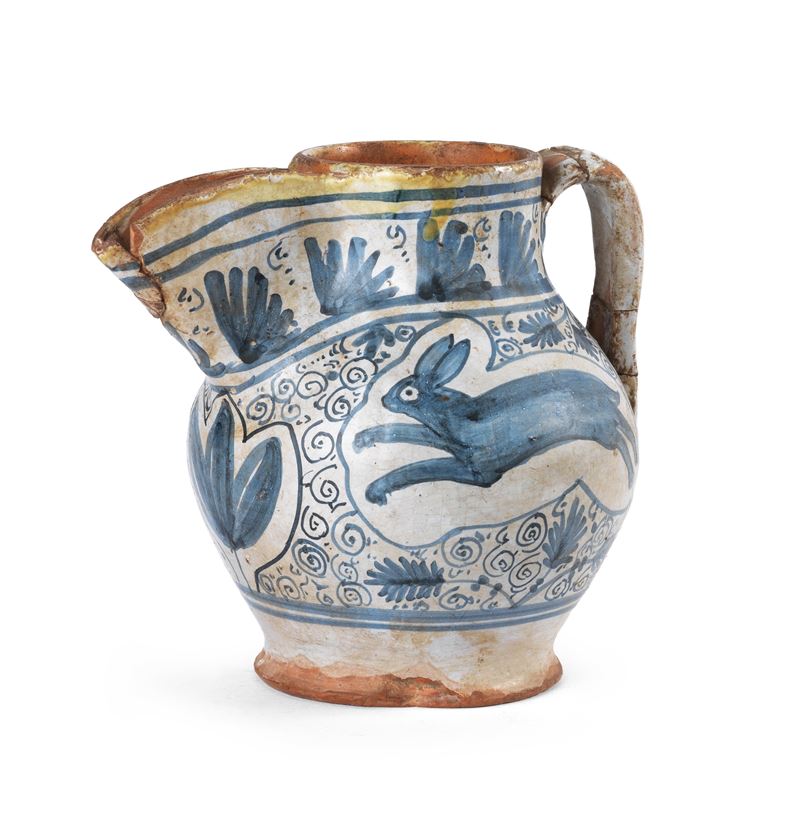 Brocca in Maiolica Policroma Bianco e Blu