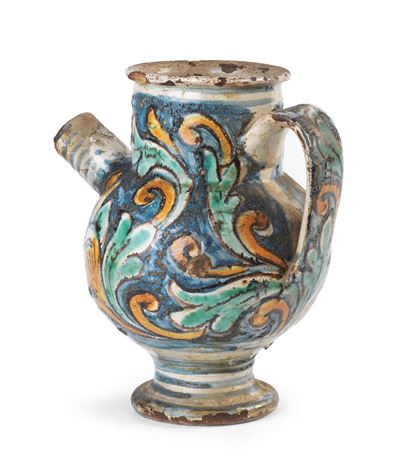 Orciolo in Maiolica Policroma Manganese, Blu, Giallo e Verde