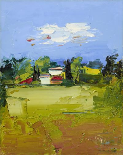Paesaggio in Toscana, olio su tavola