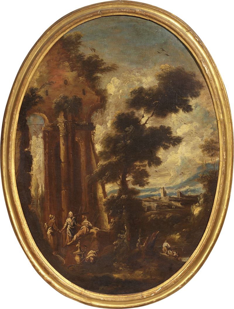 Ambito di Alessandro Magnasco Scuola Genovese del XVII Secolo - Paesaggio con Rovine Architettoni...