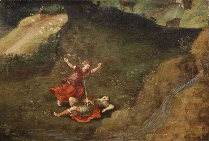 Scuola Emiliana del XVII Secolo - Sinibaldo Scorza, Piramo e Tisbe, olio su tavola