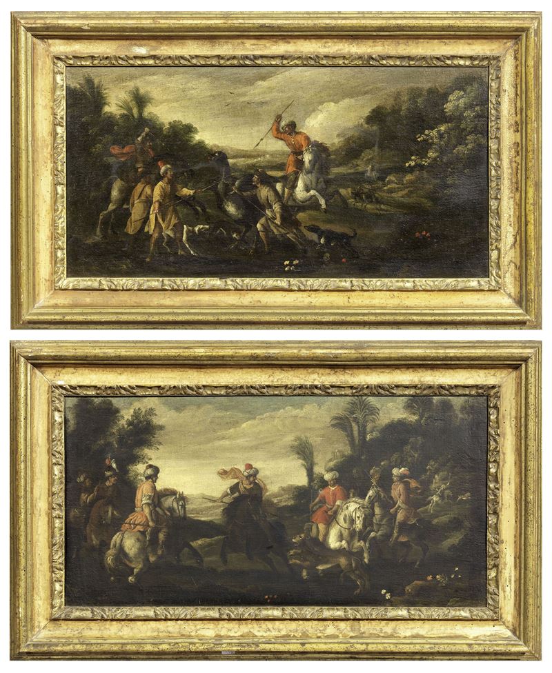 «Scena di caccia allo struzzo in costume alla turca» e «Scena di caccia al leone in costume alla ...