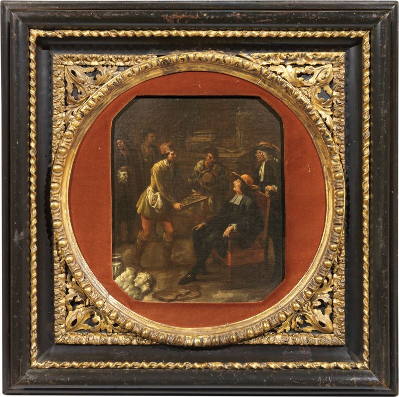 Scuola Fiamminga del XVII Secolo - Scena di Commercio di Sculture