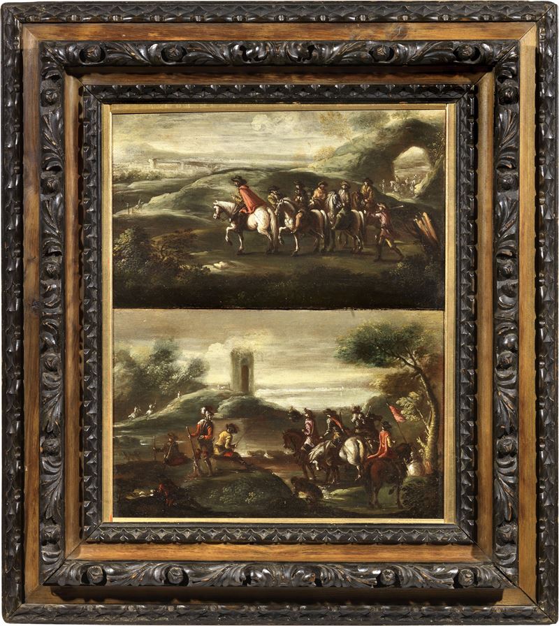 Scuola Emiliana del XVII Secolo - «cavalieri al Passo» e «cavalieri al Guado»