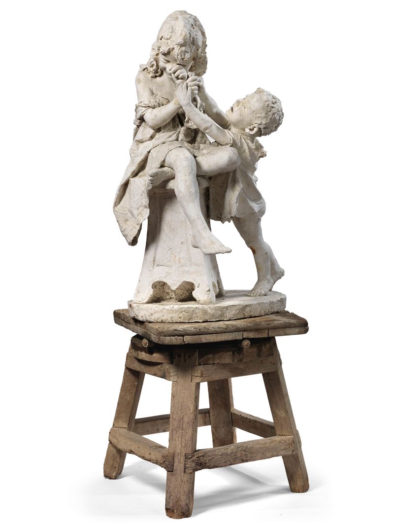Ignoto Scultore Fine XIX Secolo - Il Pianto (bambino che Consola la Sorella)
