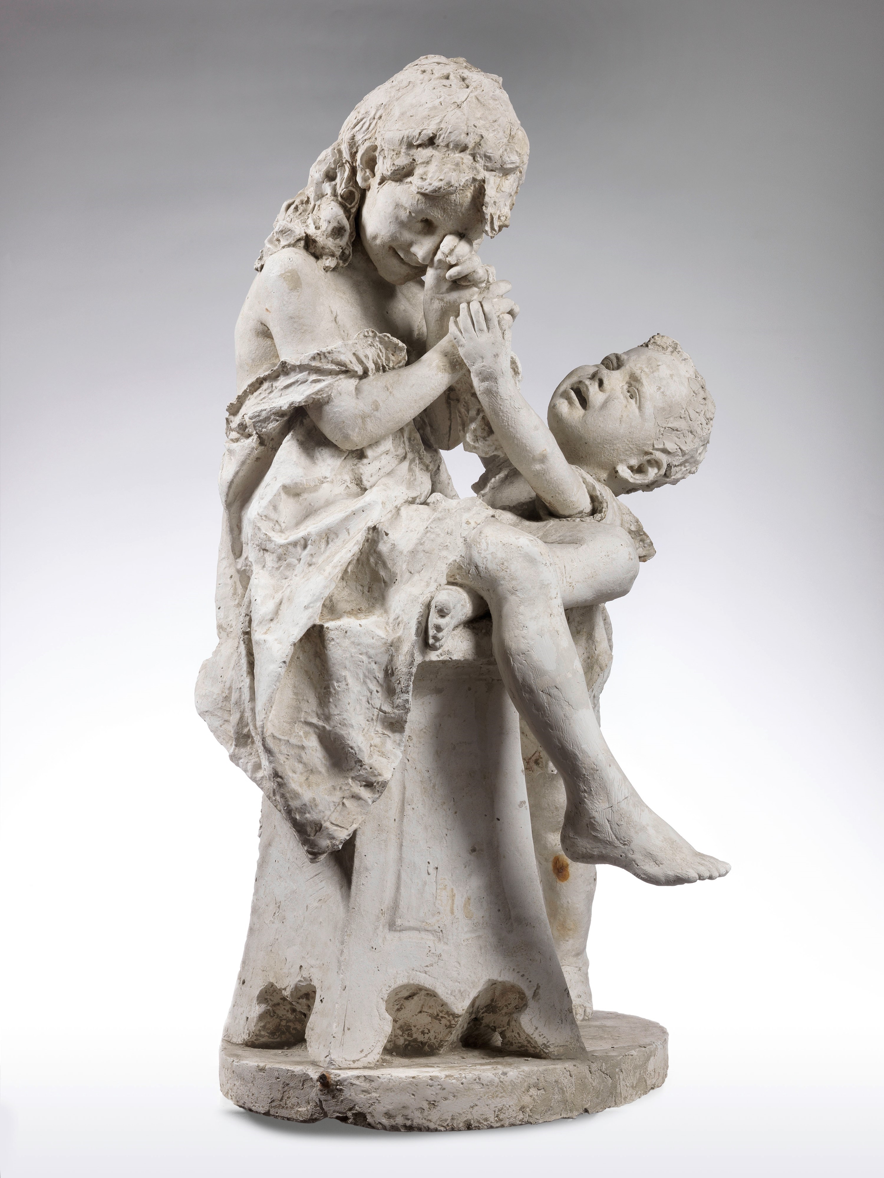 Ignoto Scultore Fine XIX Secolo - Il Pianto (bambino che Consola la Sorella)