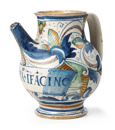 Orciolo in Maiolica Policroma Bianco, Blu, Verde e Ocra