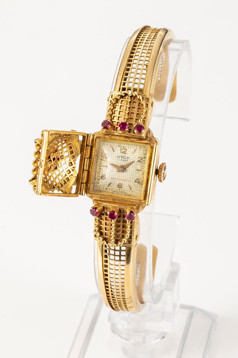 Astrolux bracciale con orologio a scomparsa in oro giallo, anni 1940-50