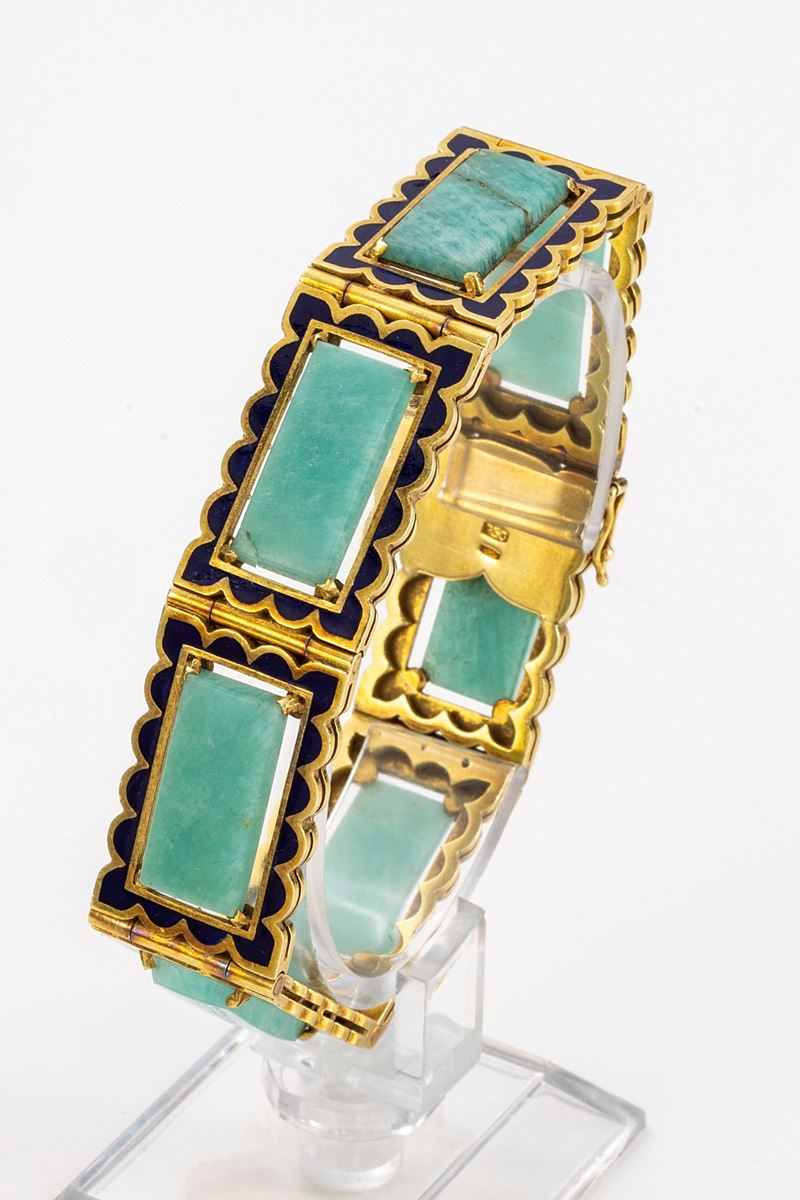 Bracciale a Maglie in Oro Giallo con Giadaite