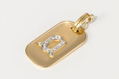 Pendente Rettangolare in Oro Giallo, Bianco e Diamanti