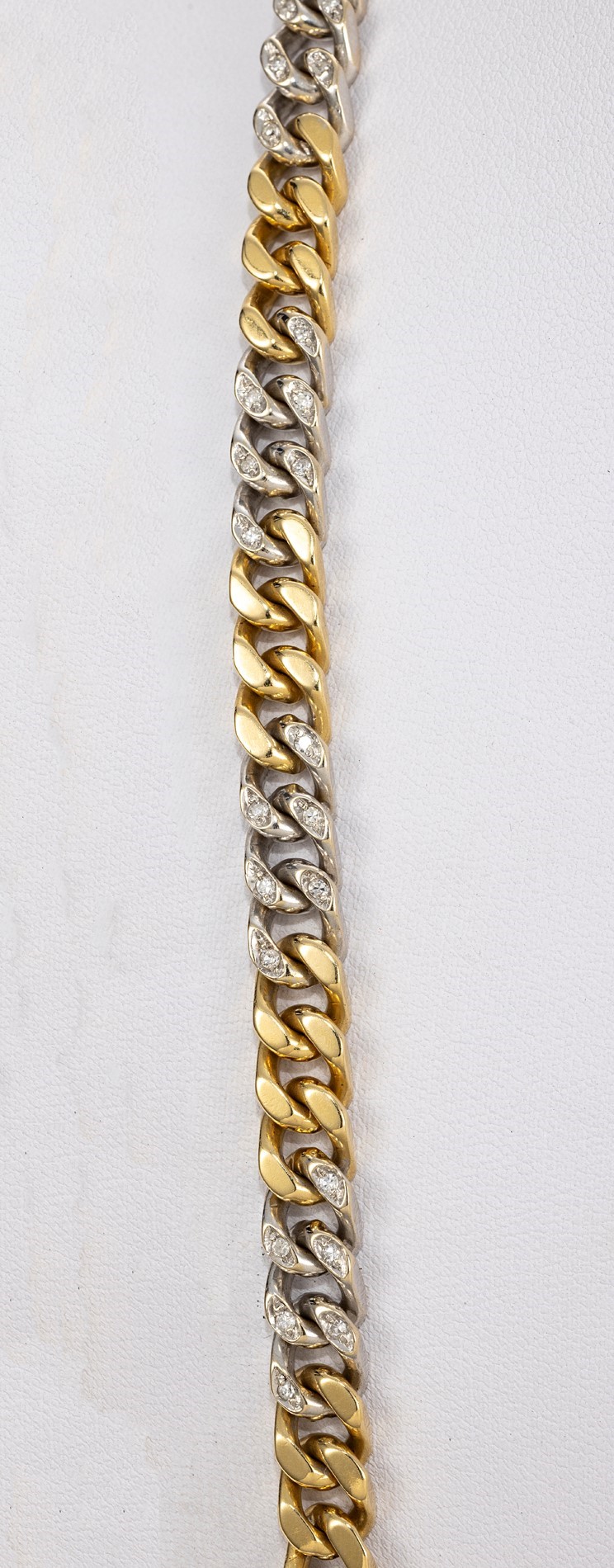 Lunga Collana a Maglia Groumette in Oro Bianco e Giallo e Diamanti