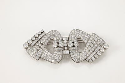 Importante Spilla a Doppia Clips in Platino e Diamanti
