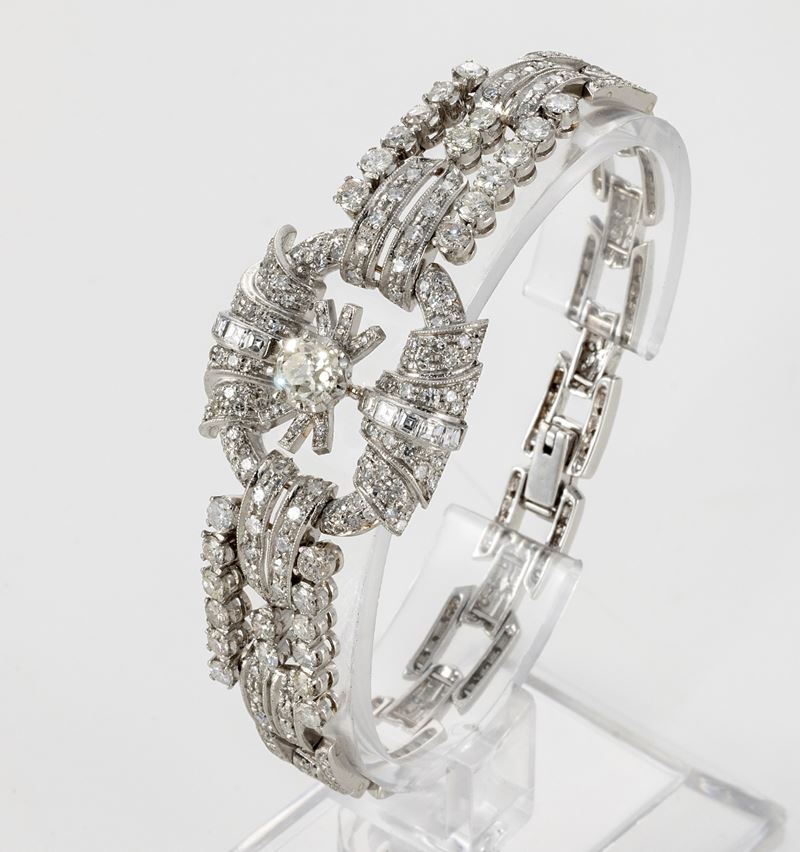 Bracciale a Maglie Geometriche in Platino con Diamanti