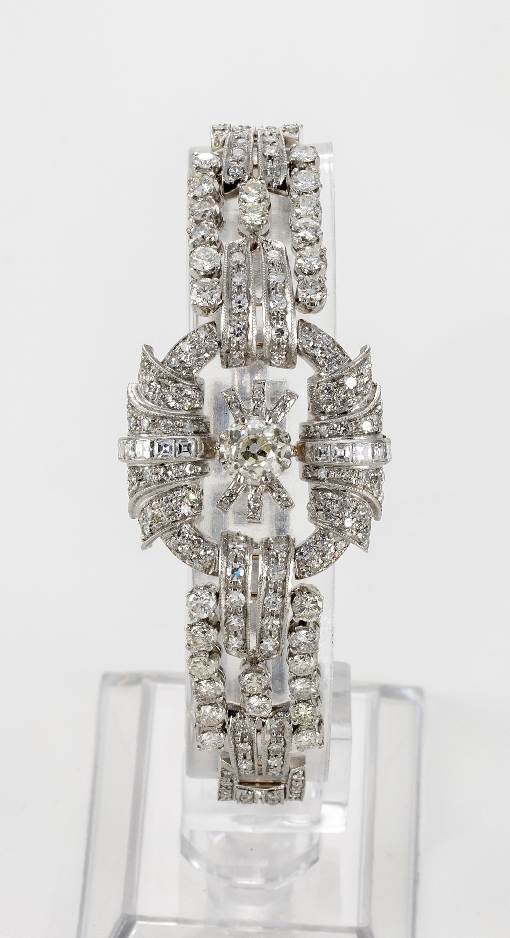 Bracciale a Maglie Geometriche in Platino con Diamanti