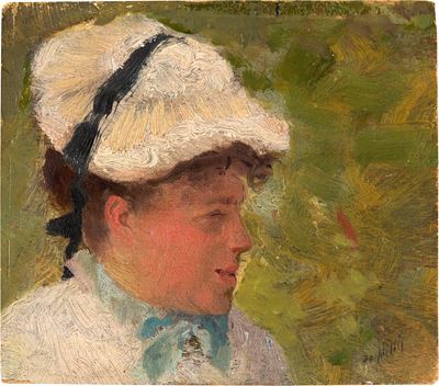 Testina di Signora con Cappellino Bianco