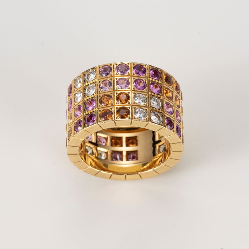 Cartier anello Lanieres in oro giallo con diamanti e zaffiri multicolori
