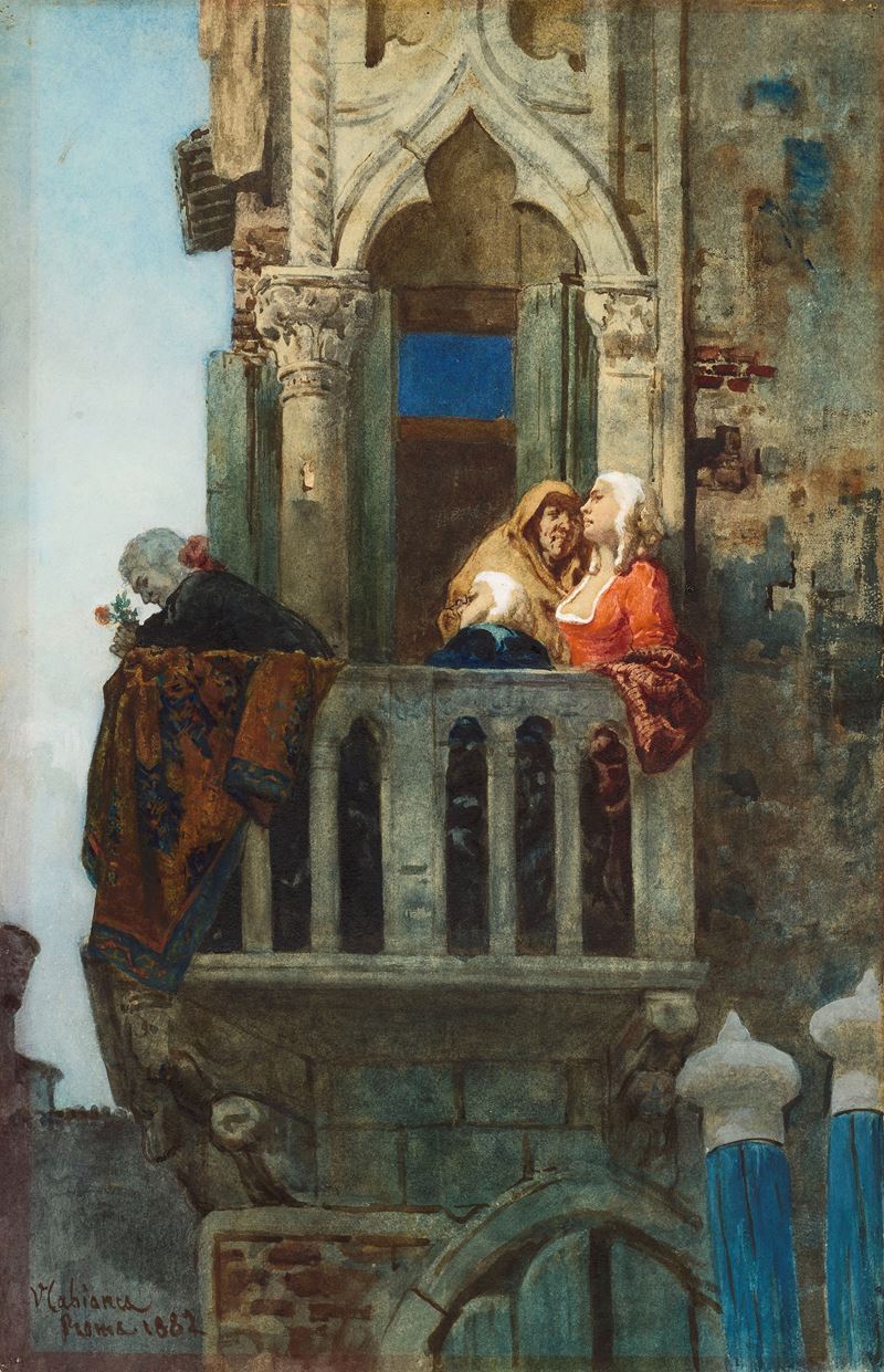 Vincenzo Cabianca - Il Balcone (scena in Costume del Settecento)