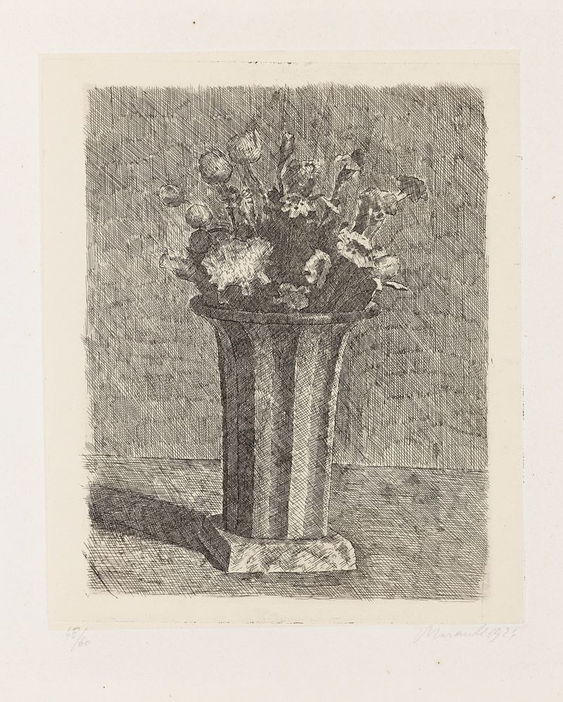 Giorgio Morandi - Vaso a Strisce con Fiori
