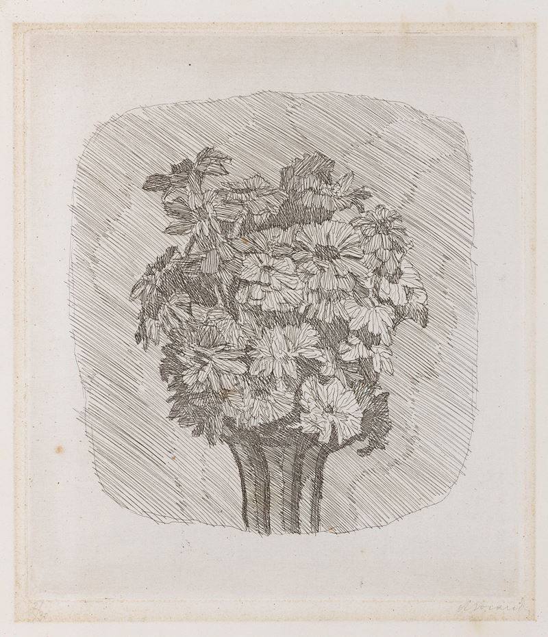 Giorgio Morandi - Zinnie in un Vaso a Strisce