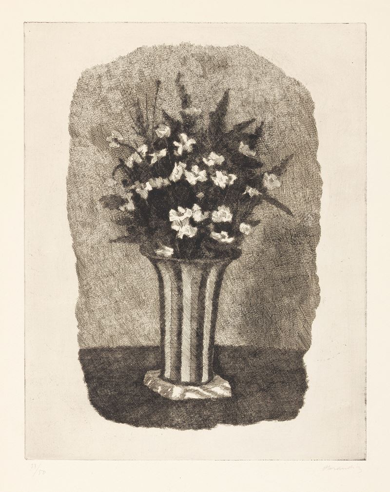 Giorgio Morandi - Gelsomini in un Vaso a Strisce