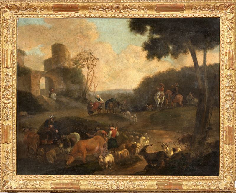 Paesaggio con armenti e rovine
