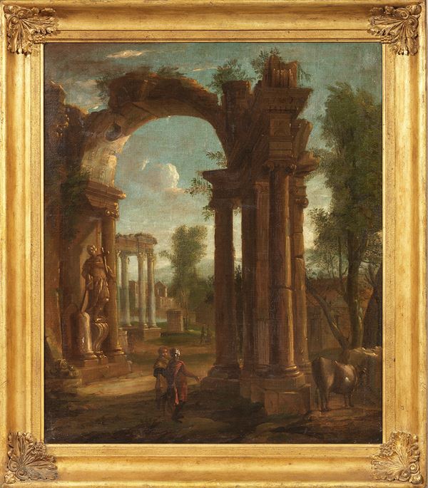 Pittore fiammingo inizio XVIII secolo - Capriccio architettonico