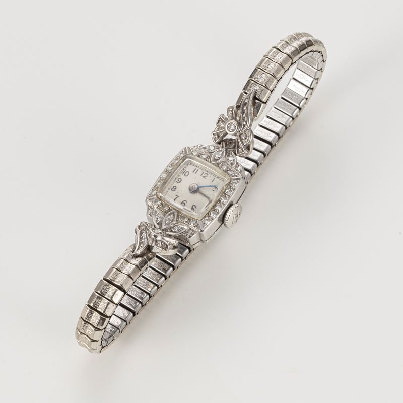 Orologio da polso in platino, anni Trenta-Quaranta