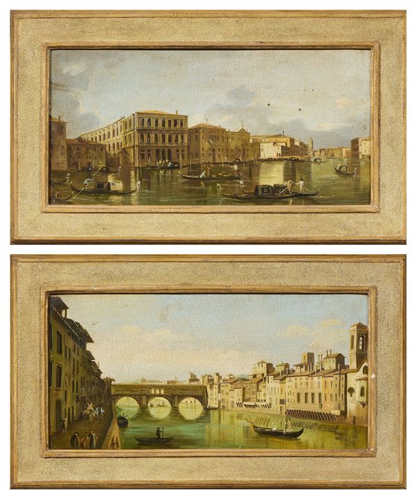 Ignoto del XIX secolo - «Veduta di Canal Grande a Venezia» e «Veduta di Ponte Vecchio a Firenze»
