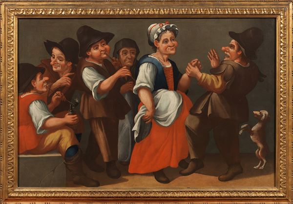 Scuola bergamasca del XVII secolo - Due opere raffiguranti «Scena di osteria con figure grottesche»