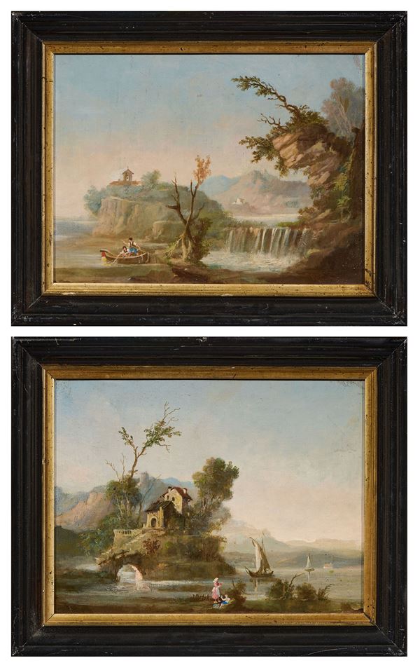 Ignoto fine XIX secolo - Due opere raffiguranti «Paesaggio lacustre»