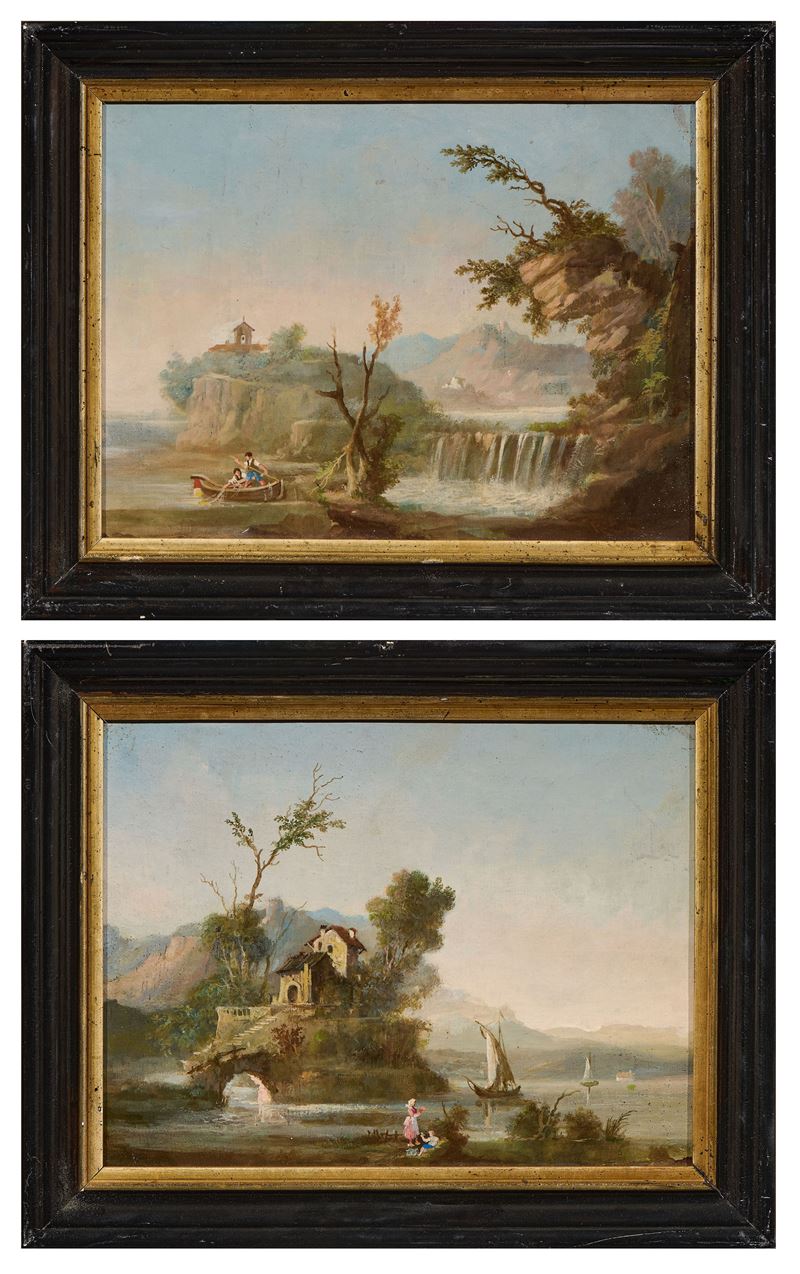 Ignoto Fine XIX Secolo - Due Opere Raffiguranti «paesaggio Lacustre»