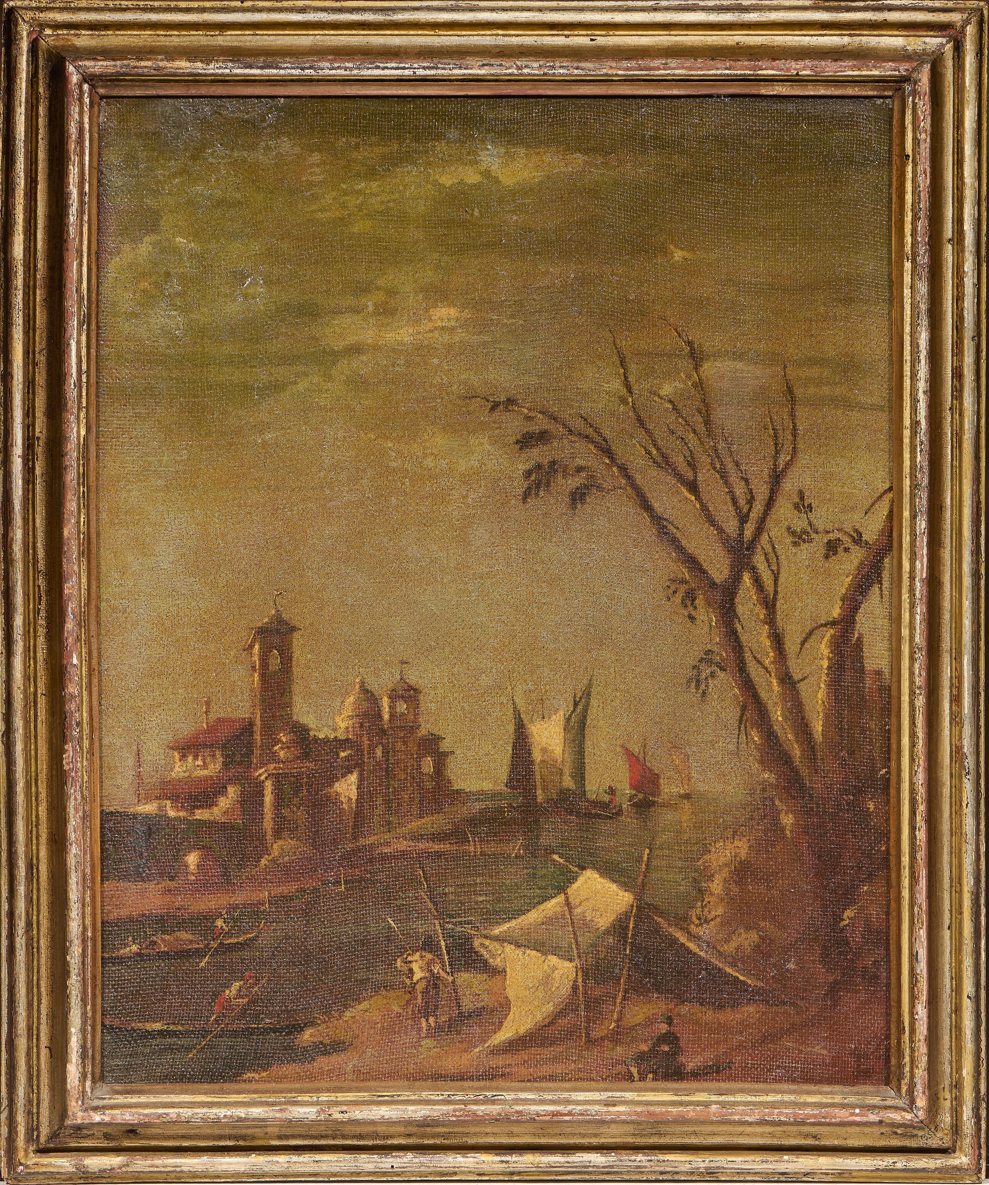 Ignoto Pittore Veneto del XIX - XX Secolo - «capriccio con Rovine e Ponte» e «capriccio con Barch...